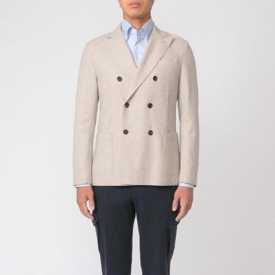 Eleventy Wool Flannel Double Breasted Jacket: Beige Eleventy Wool Flannel Double Breasted Jacket: Beige