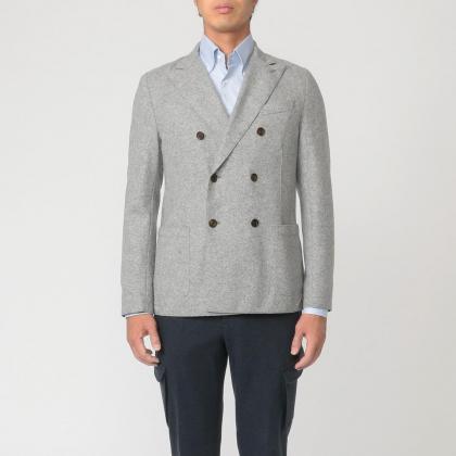 Eleventy Wool Flannel Double Breasted Jacket: Light Grey Eleventy Wool Flannel Double Breasted Jacket: Light Grey
