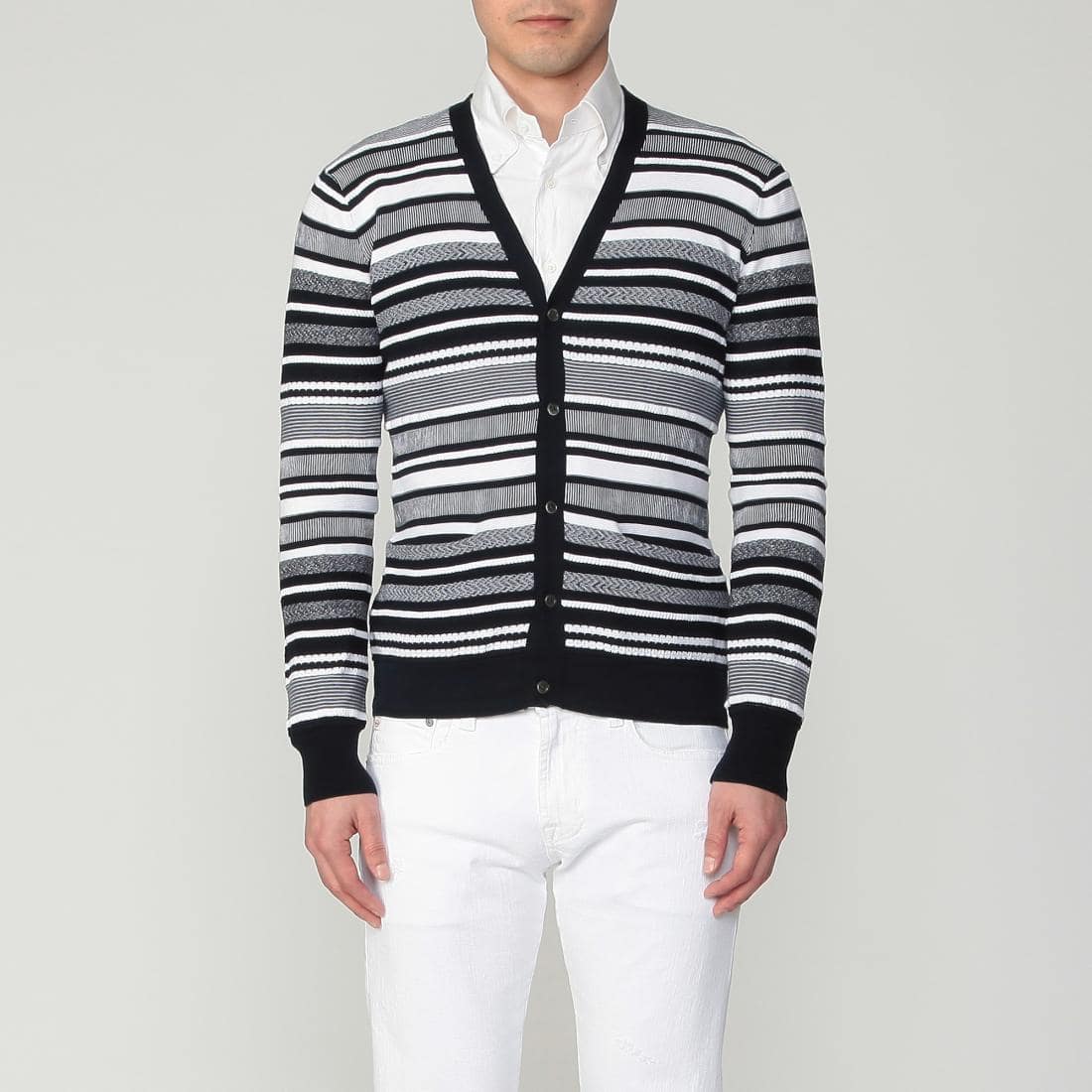 Cotton Stripe Cardigan 1214447: White Cotton Stripe Cardigan 1214447: White